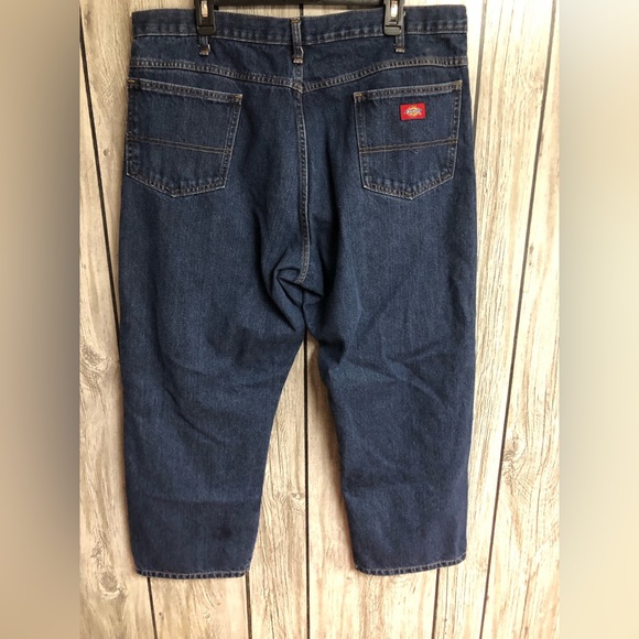 Dickies Blue Jeans Mens 40X29 Regular Fit Dark Blue Denim Zip Up 5 Pocket Logo - Picture 3 of 11